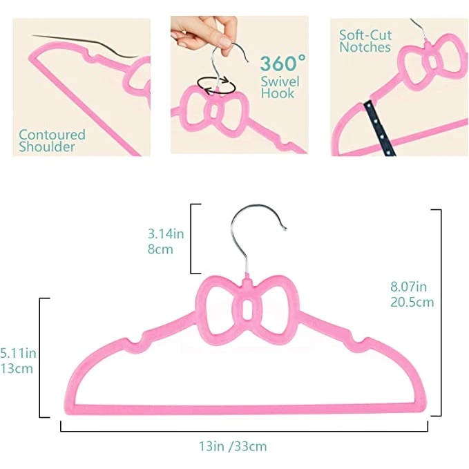 Bow Decor Non-Slip Velvet Hangers