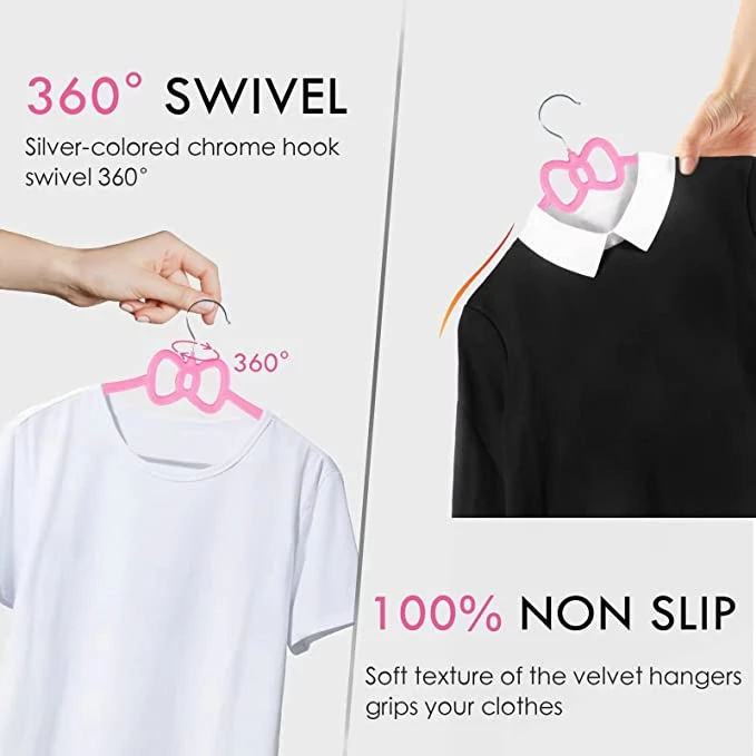 Bow Decor Non-Slip Velvet Hangers