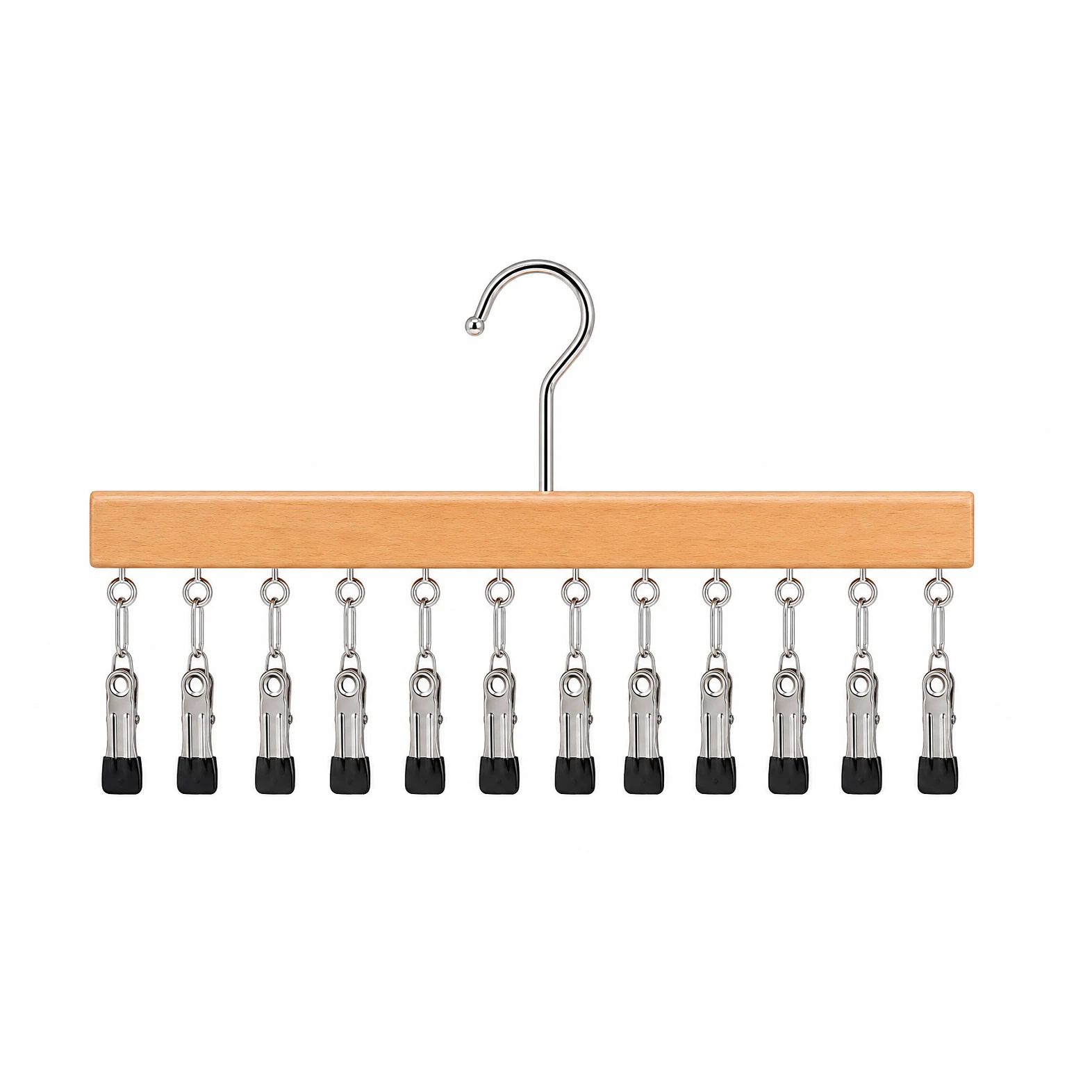 Solid Wood Multi-Clip Underwear and Accessory Storage Hanger
