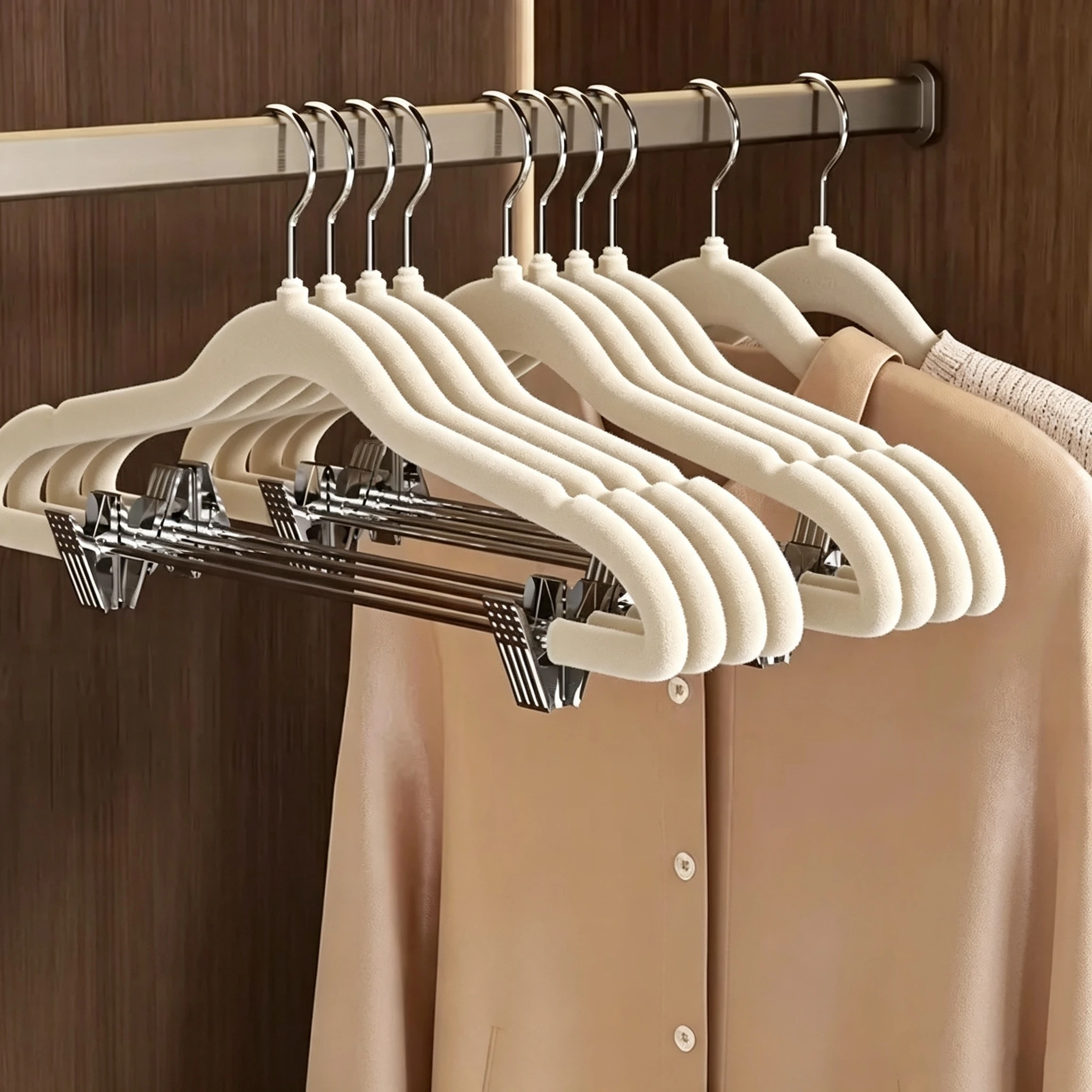 Flocked Seamless Outfit Hanger with Clips