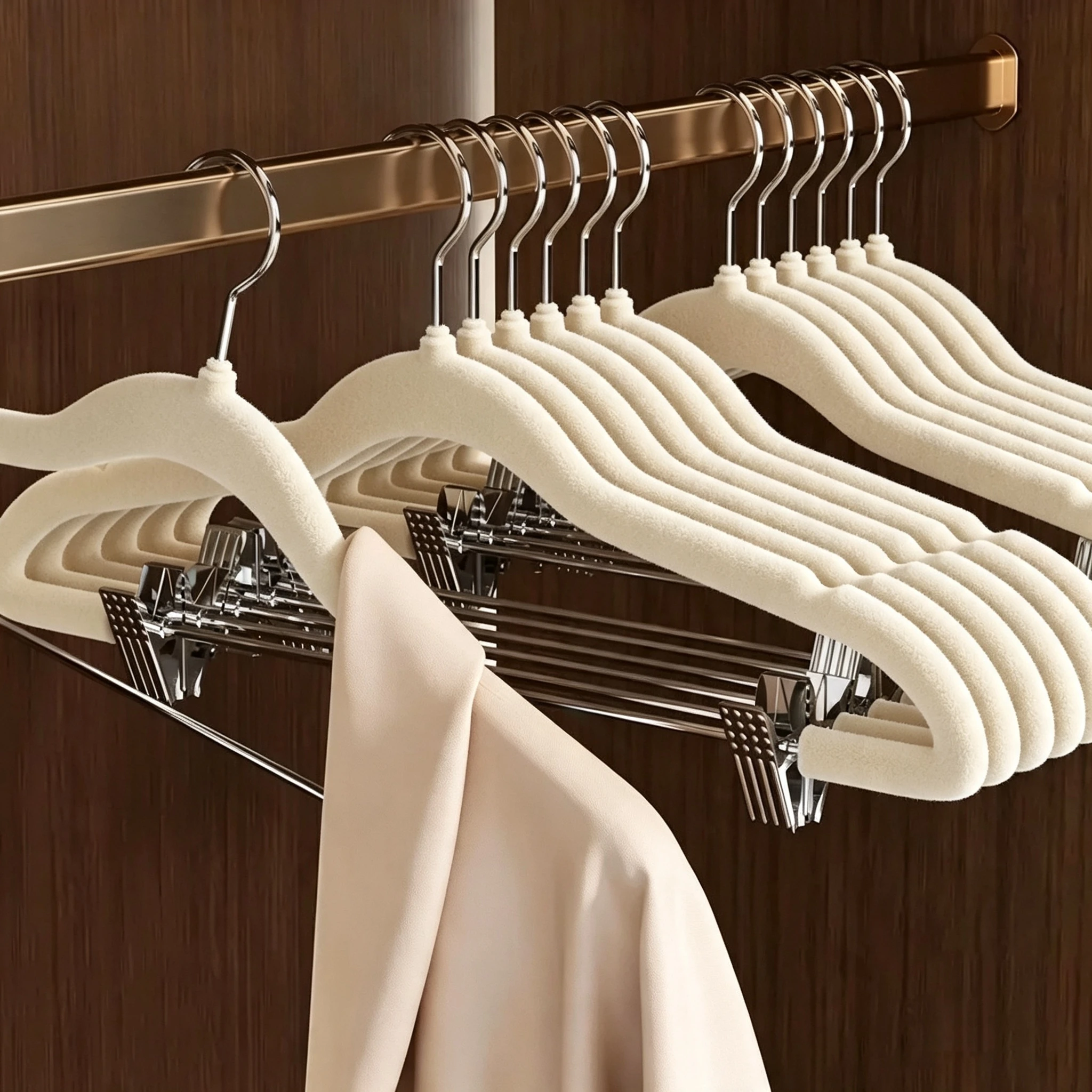 Flocked Seamless Outfit Hanger with Clips
