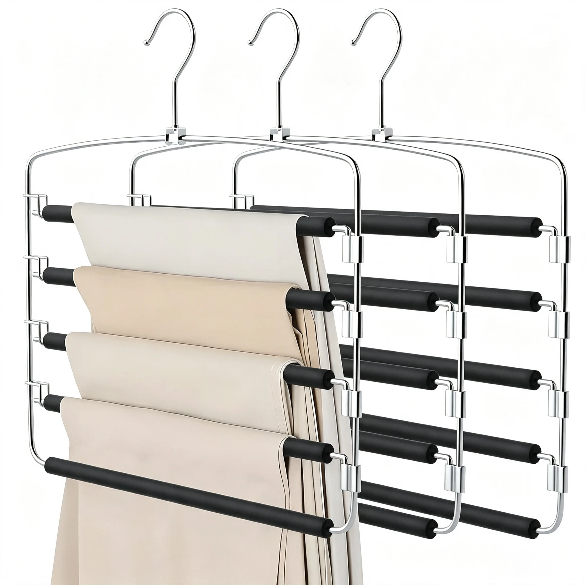 Five-Tier Non-Slip Foam Multi-Layer Trouser Hanger (Flip-Down Style)