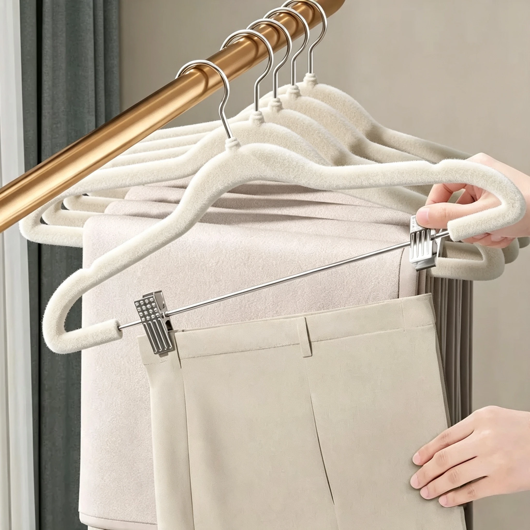 Flocked Seamless Outfit Hanger with Clips