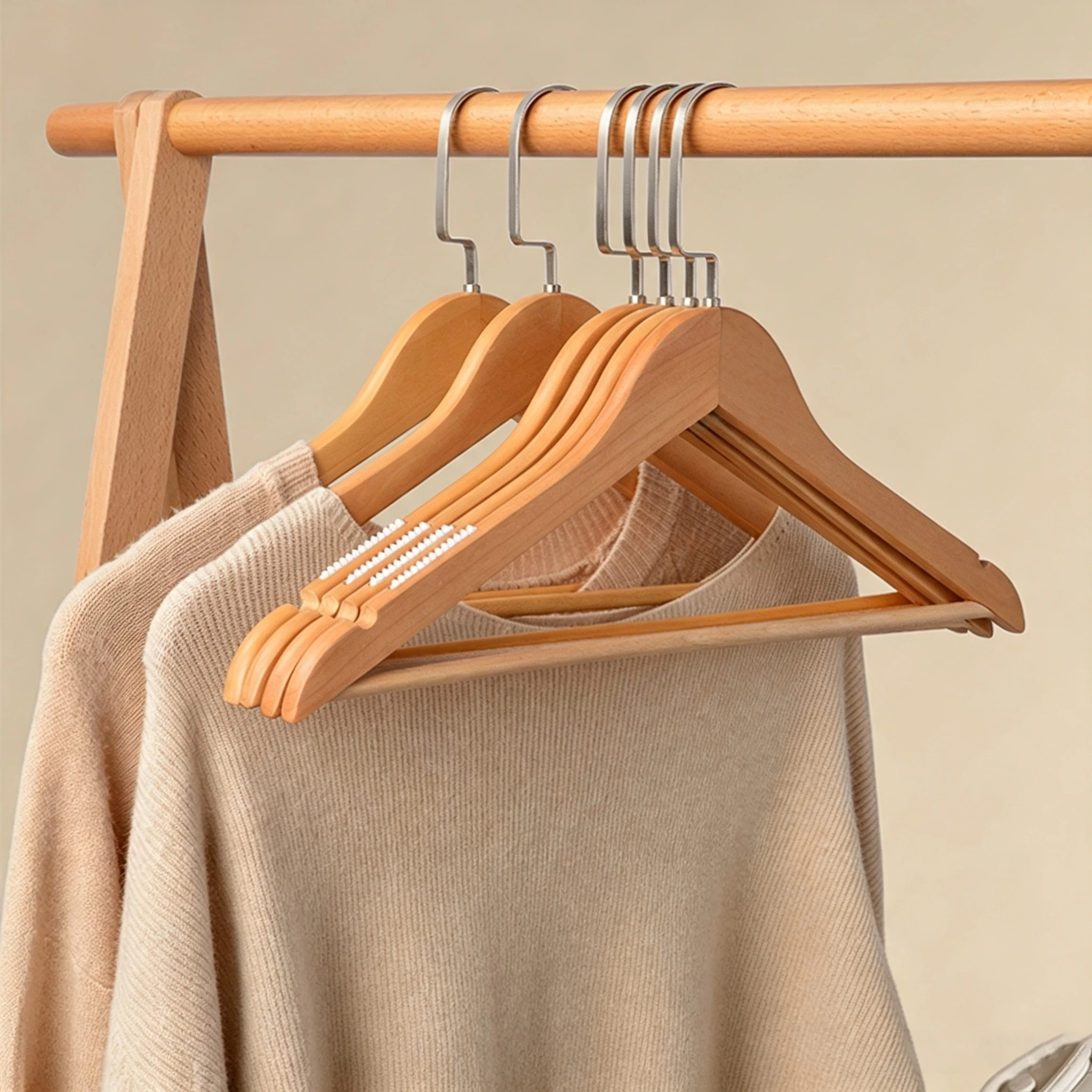 Natural Wood Hanger with Anti-Slip Teeth