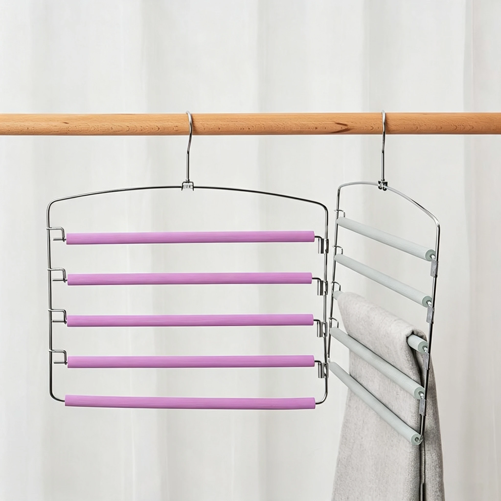 Five-Tier Non-Slip Foam Multi-Layer Trouser Hanger (Flip-Down Style)