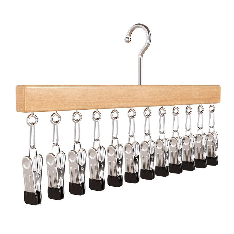Solid Wood Multi-Clip Underwear and Accessory Storage Hanger