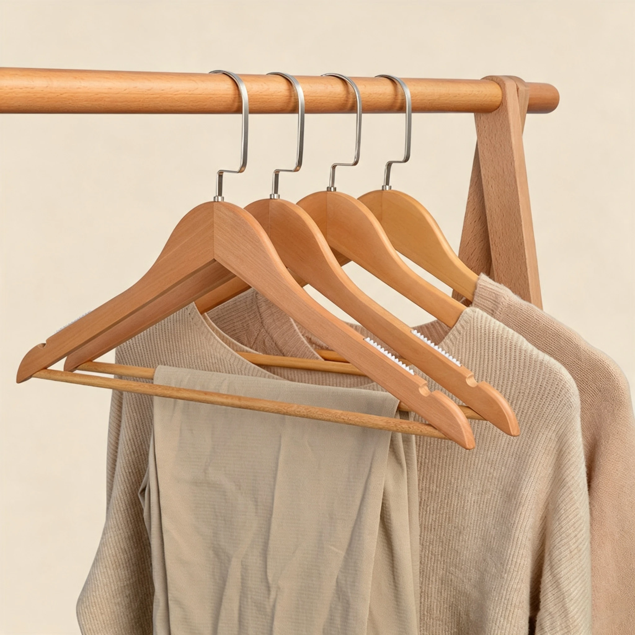 Natural Wood Hanger with Anti-Slip Teeth