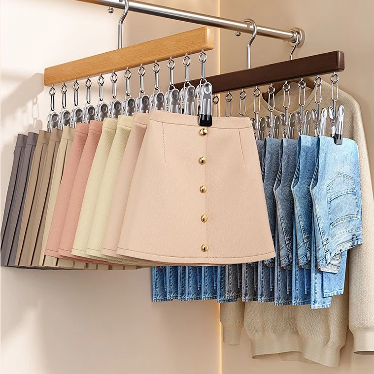 Solid Wood Multi-Clip Underwear and Accessory Storage Hanger