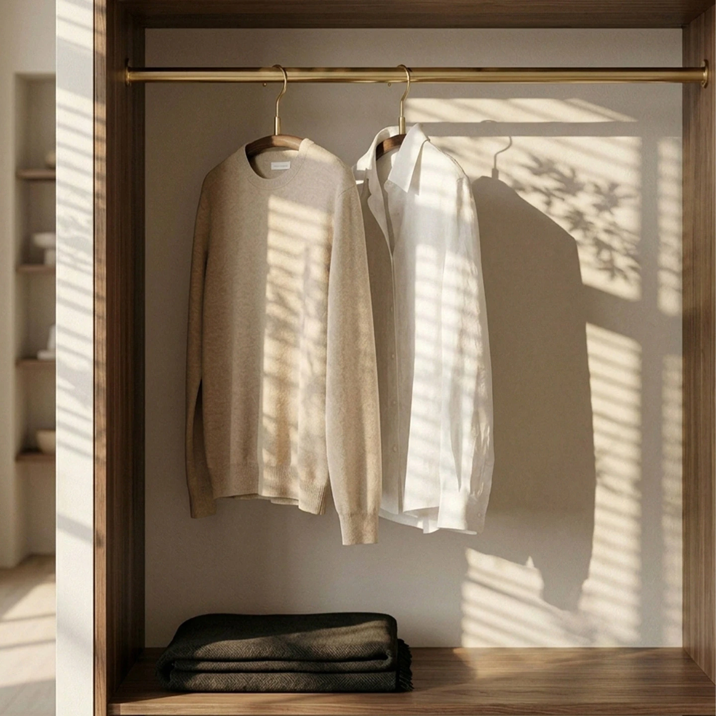 Light-Luxury Curved Solid Wood Hanger with Brass Hardware