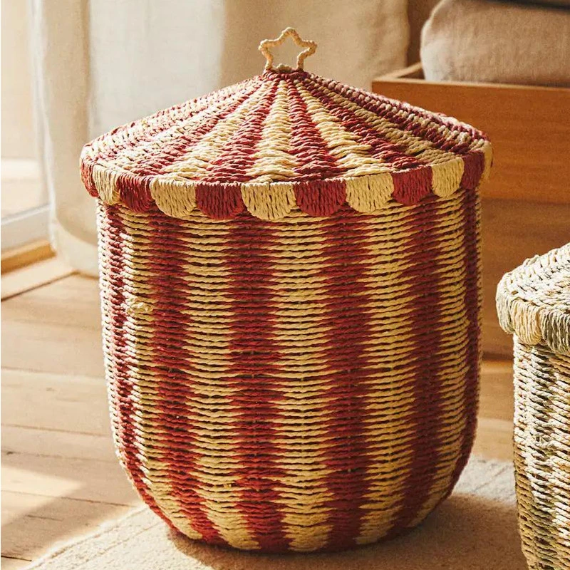 Handwoven Pumpkin Storage Basket with Lid