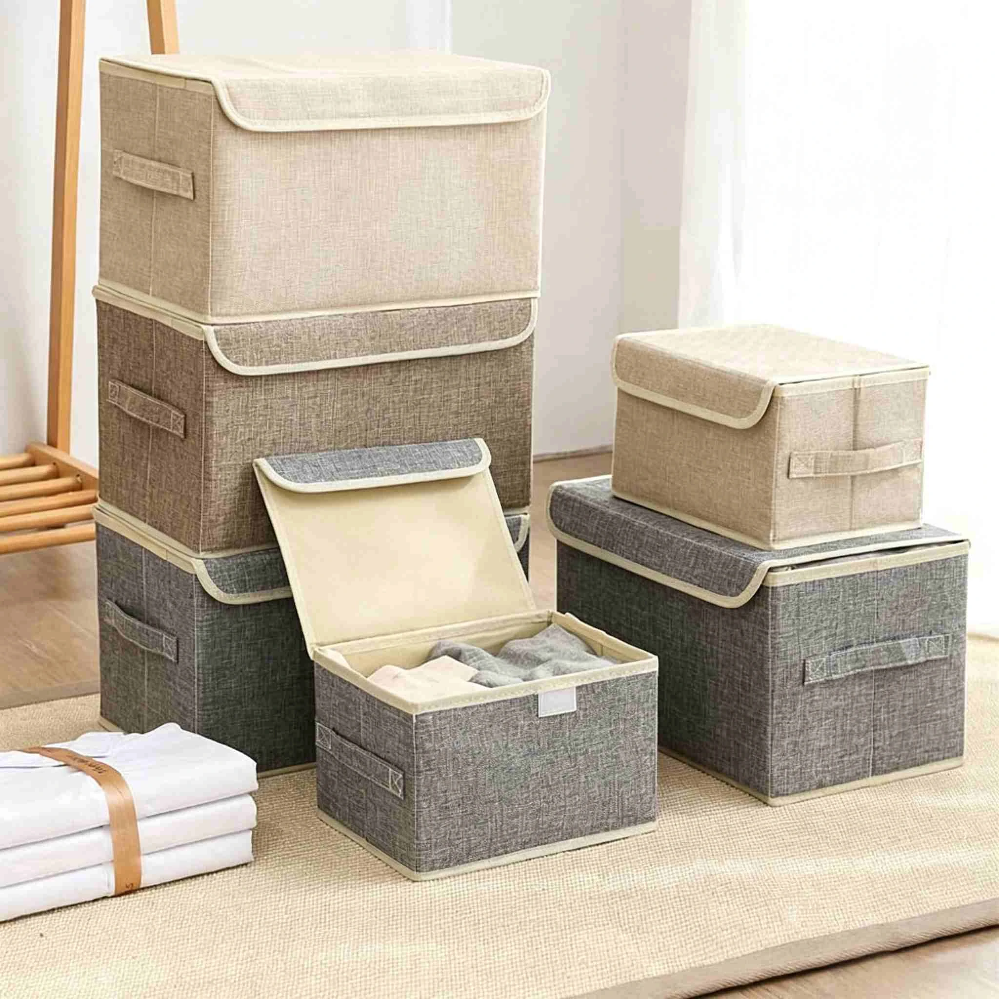 Imitation Linen Flip Lid Fabric Storage Box