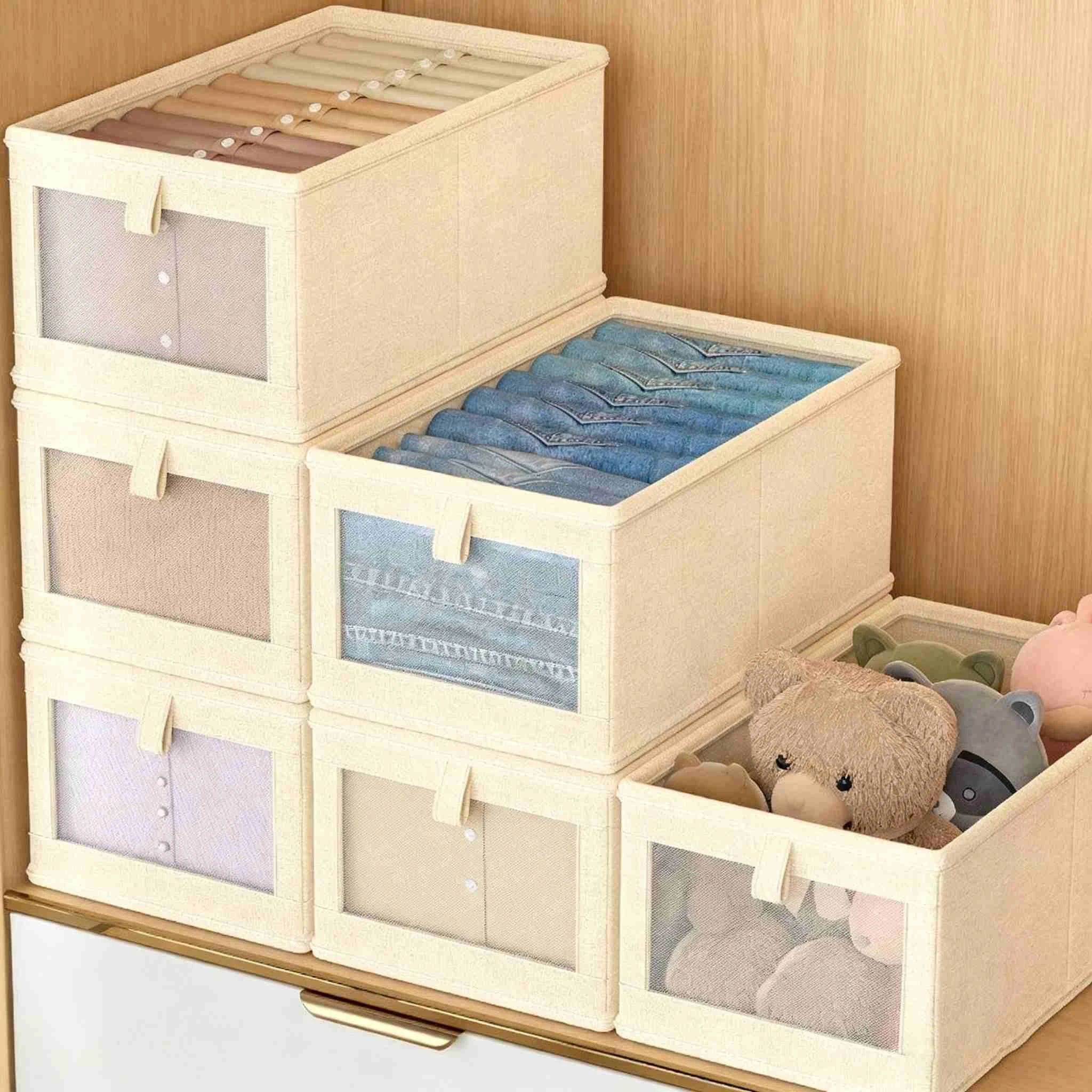 Visible Mesh Cotton Linen Wardrobe Storage Box