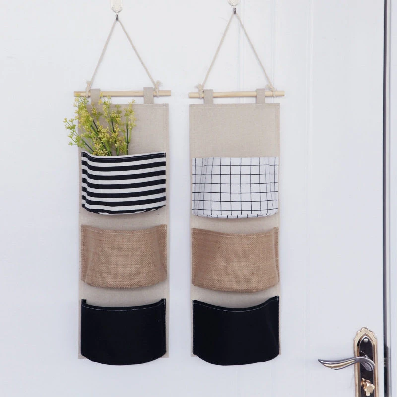 3-Tier Spliced Fabric Wall Hanging Storage Bag