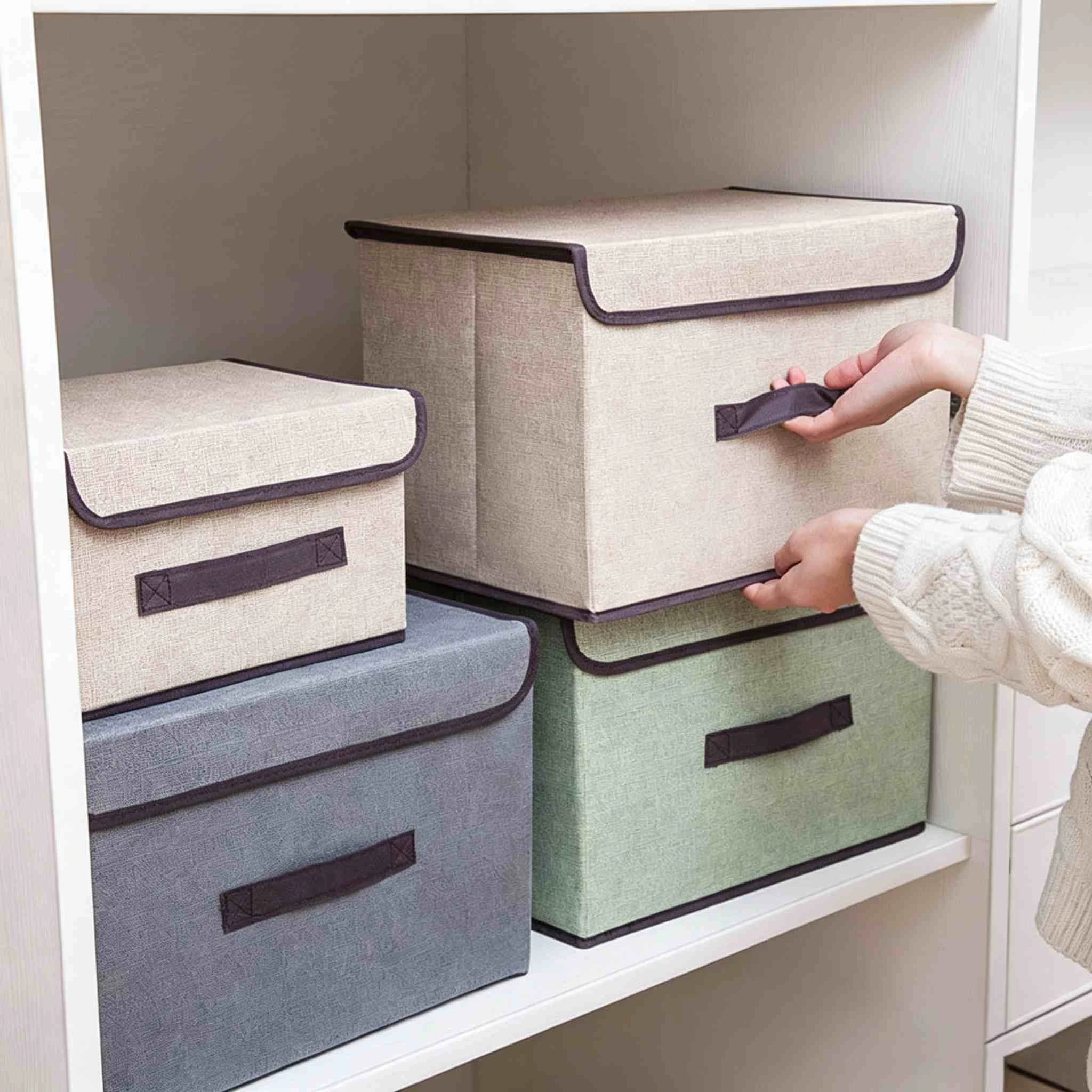 Multi-color Imitation Linen Flip Lid Fabric Storage Box
