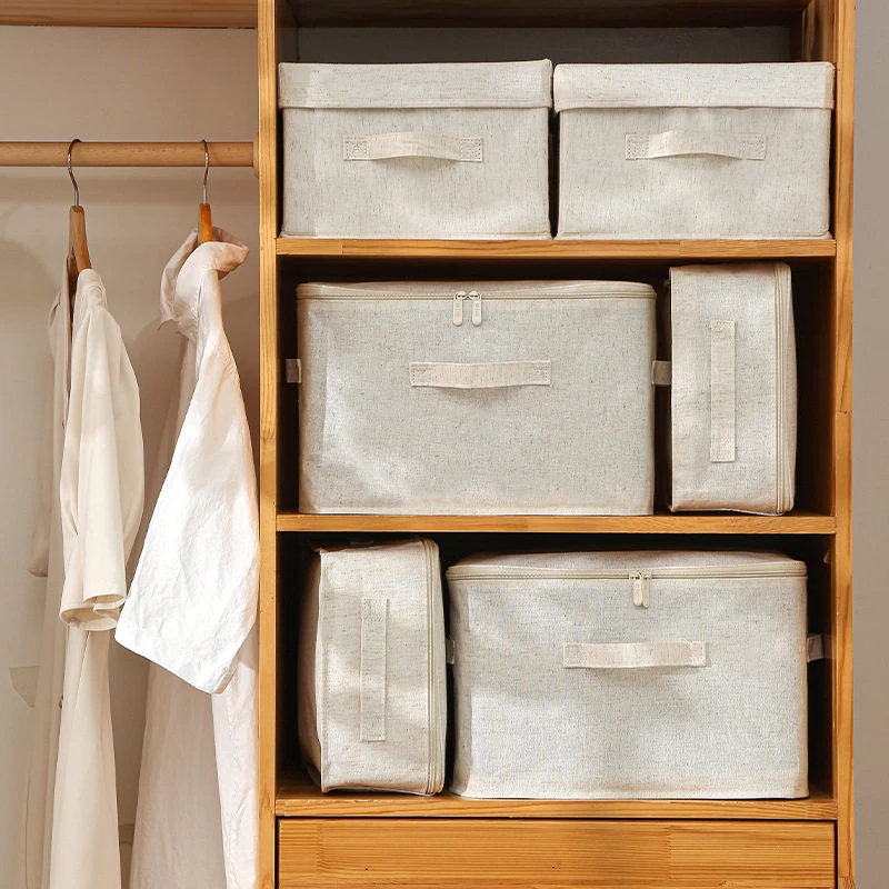 Cotton Linen Zipper Dust-Proof Foldable Clothing Storage Bin