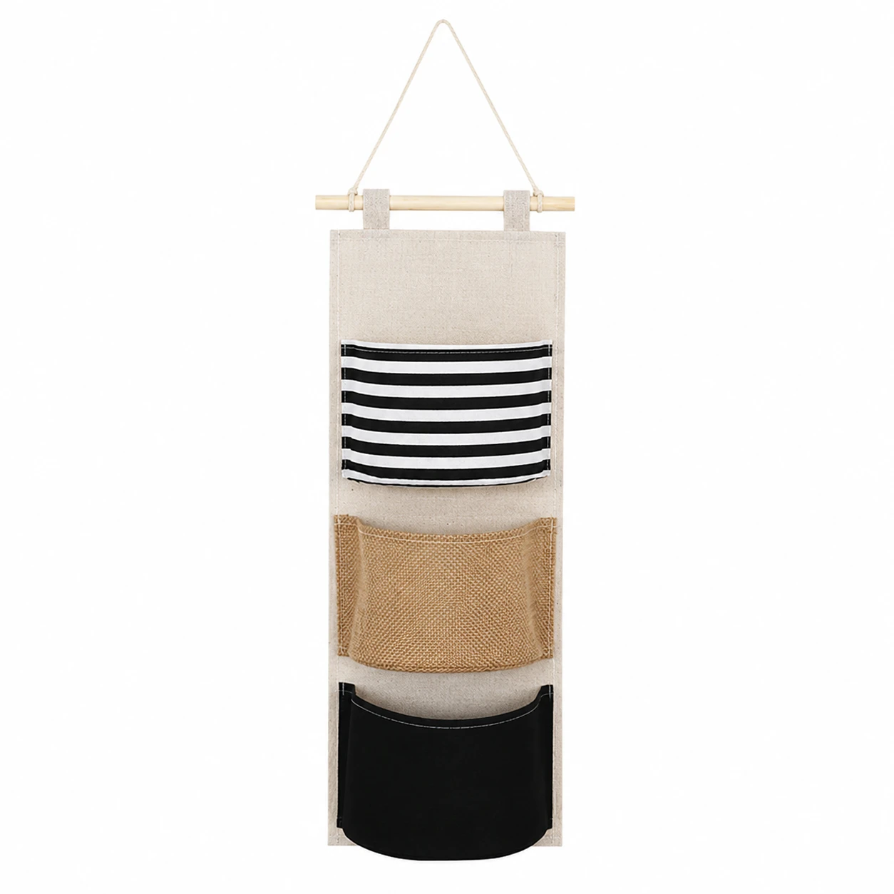 3-Tier Spliced Fabric Wall Hanging Storage Bag