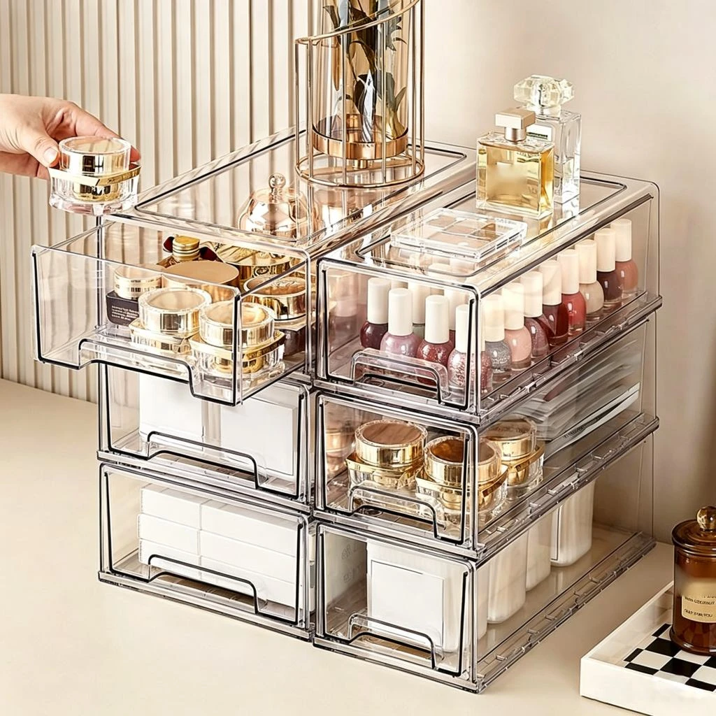 High-transparency PET drawer-type cosmetic storage box