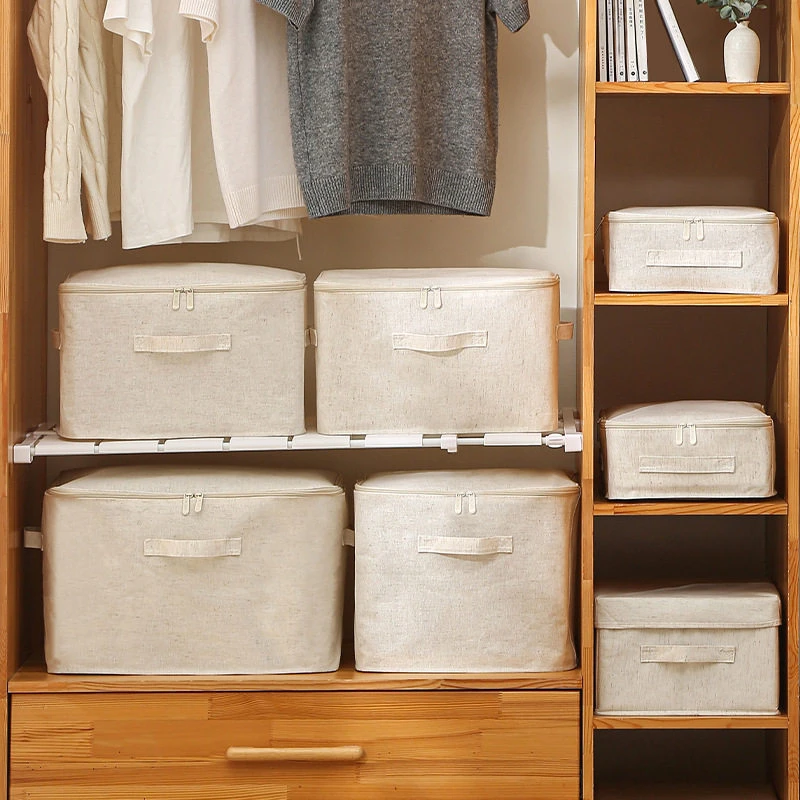 Cotton Linen Zipper Dust-Proof Foldable Clothing Storage Bin