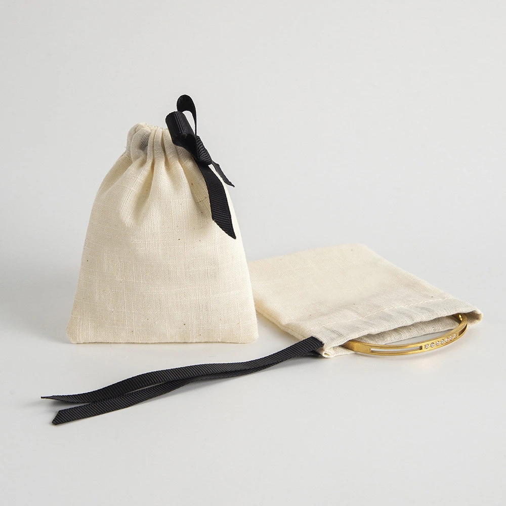 Cotton and linen drawstring portable storage bag