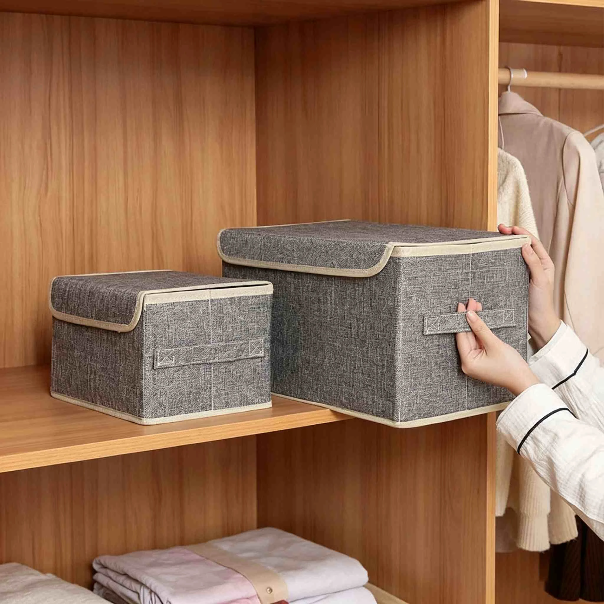 Imitation Linen Flip Lid Fabric Storage Box