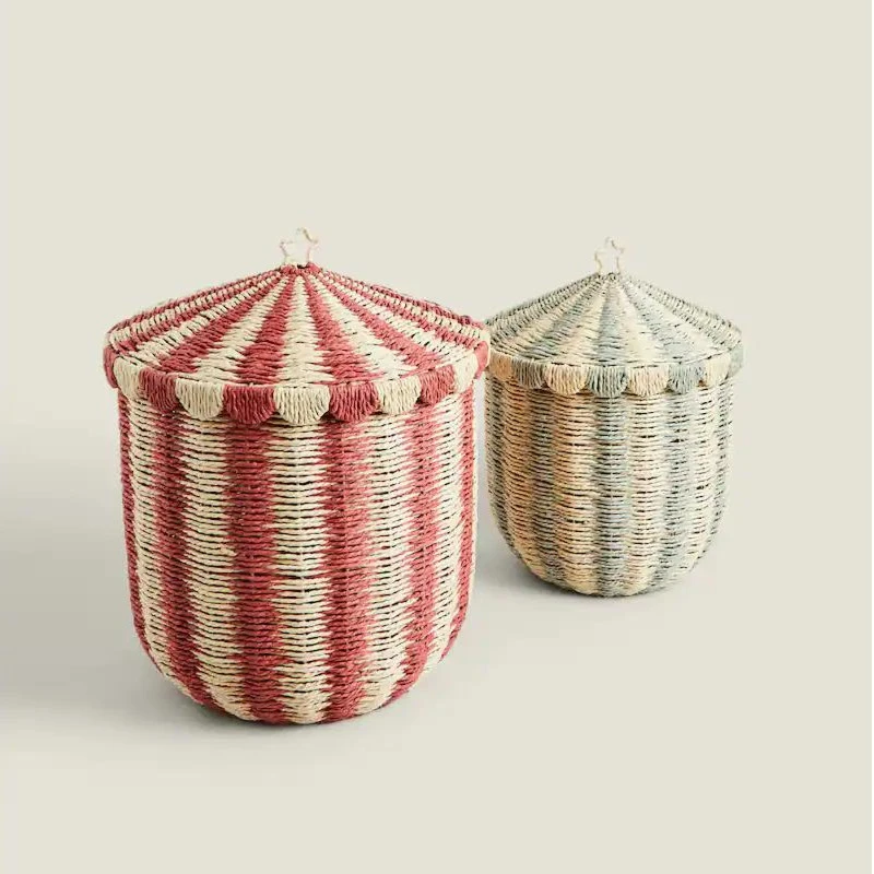 Handwoven Pumpkin Storage Basket with Lid