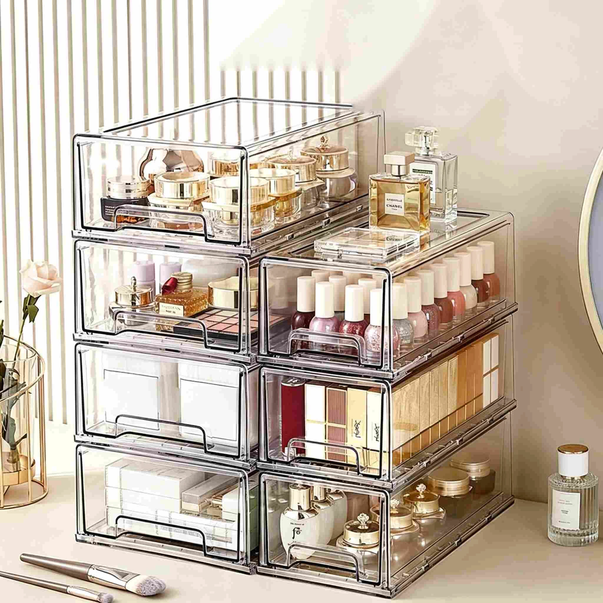 High-transparency PET drawer-type cosmetic storage box