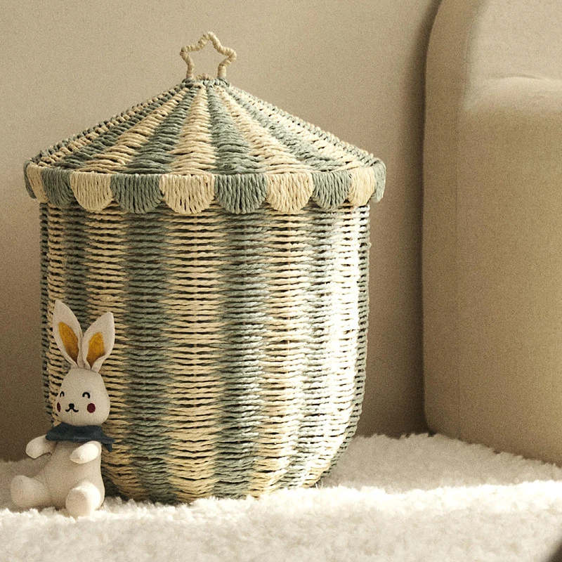 Handwoven Pumpkin Storage Basket with Lid