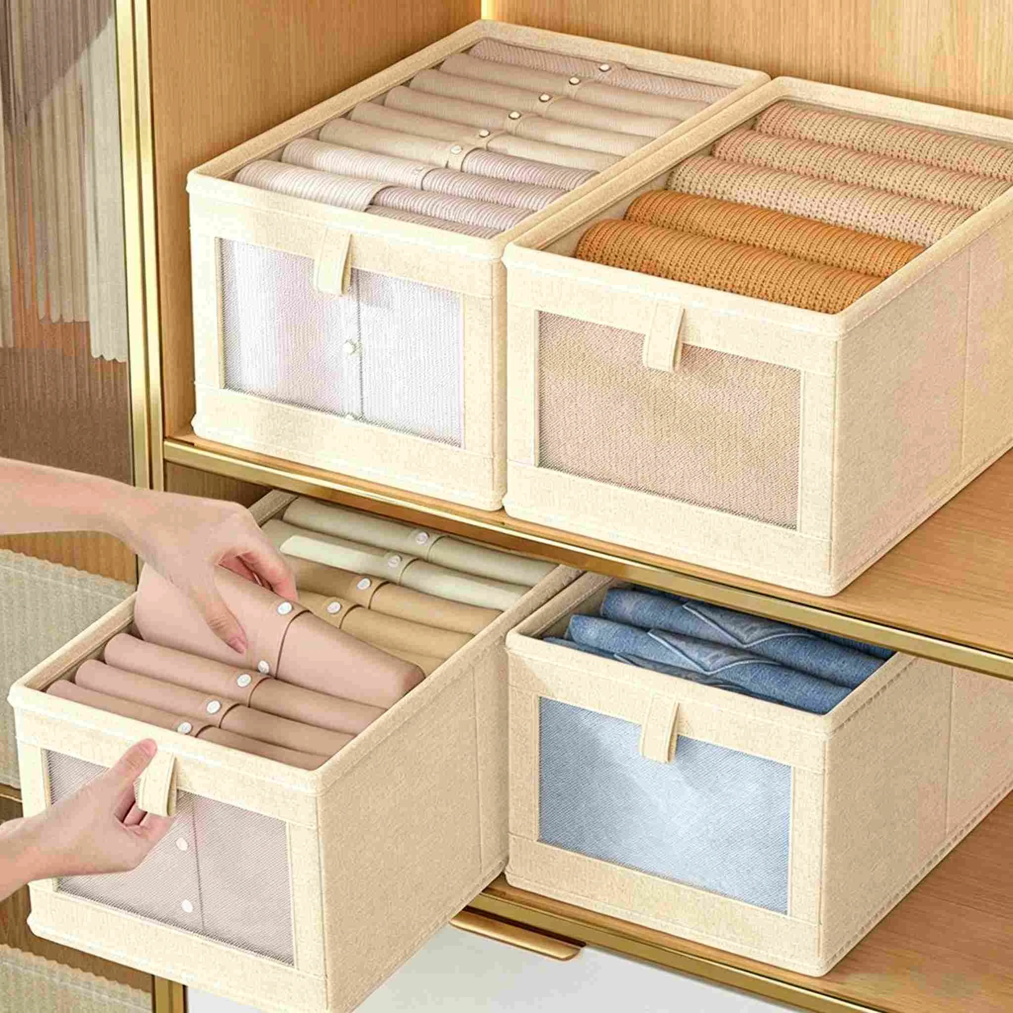 Visible Mesh Cotton Linen Wardrobe Storage Box