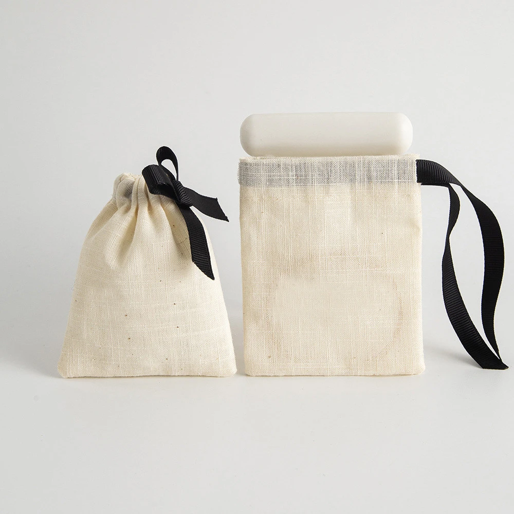 Cotton and linen drawstring portable storage bag