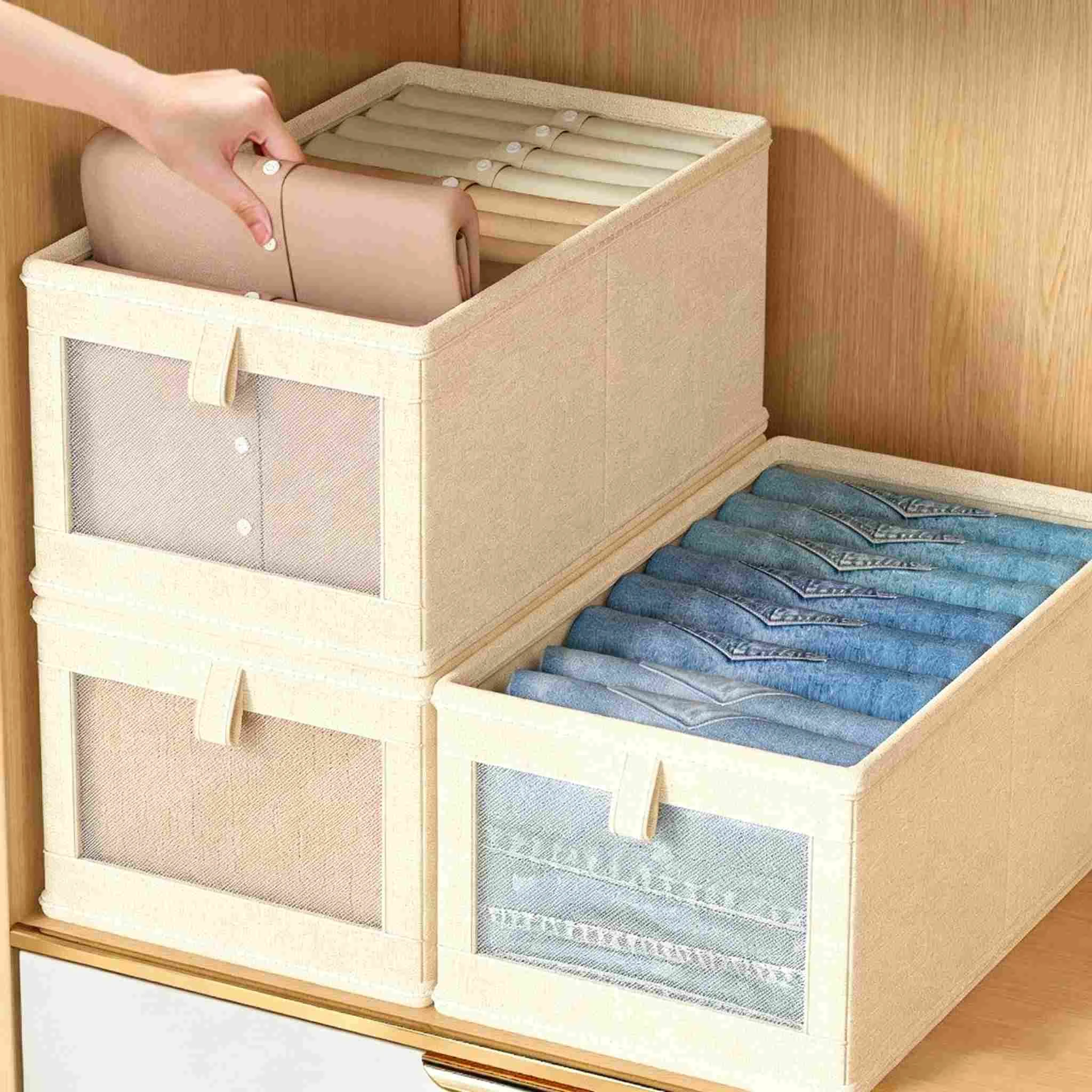 Visible Mesh Cotton Linen Wardrobe Storage Box