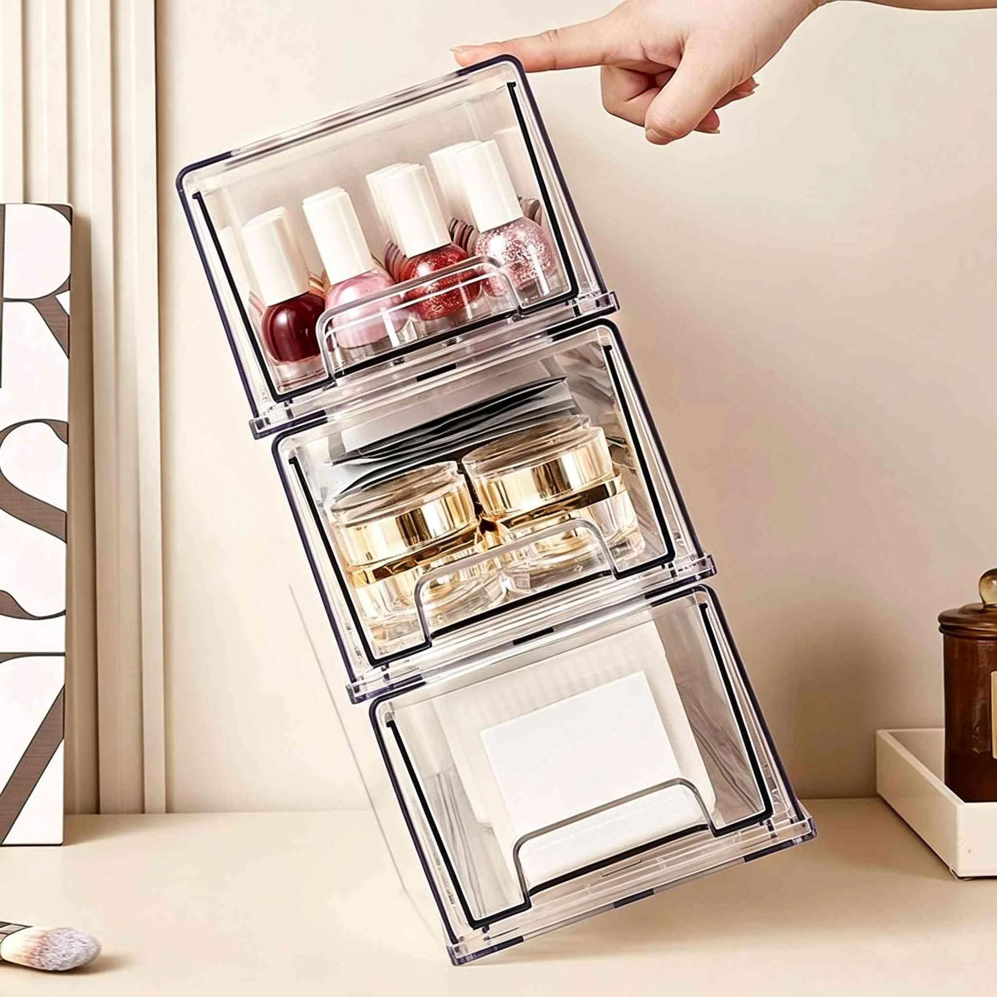 High-transparency PET drawer-type cosmetic storage box