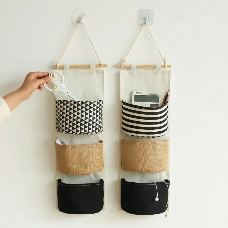 3-Tier Spliced Fabric Wall Hanging Storage Bag