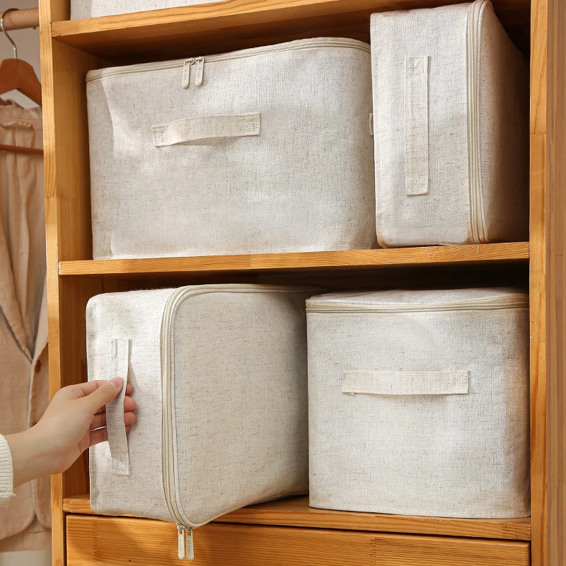 Cotton Linen Zipper Dust-Proof Foldable Clothing Storage Bin