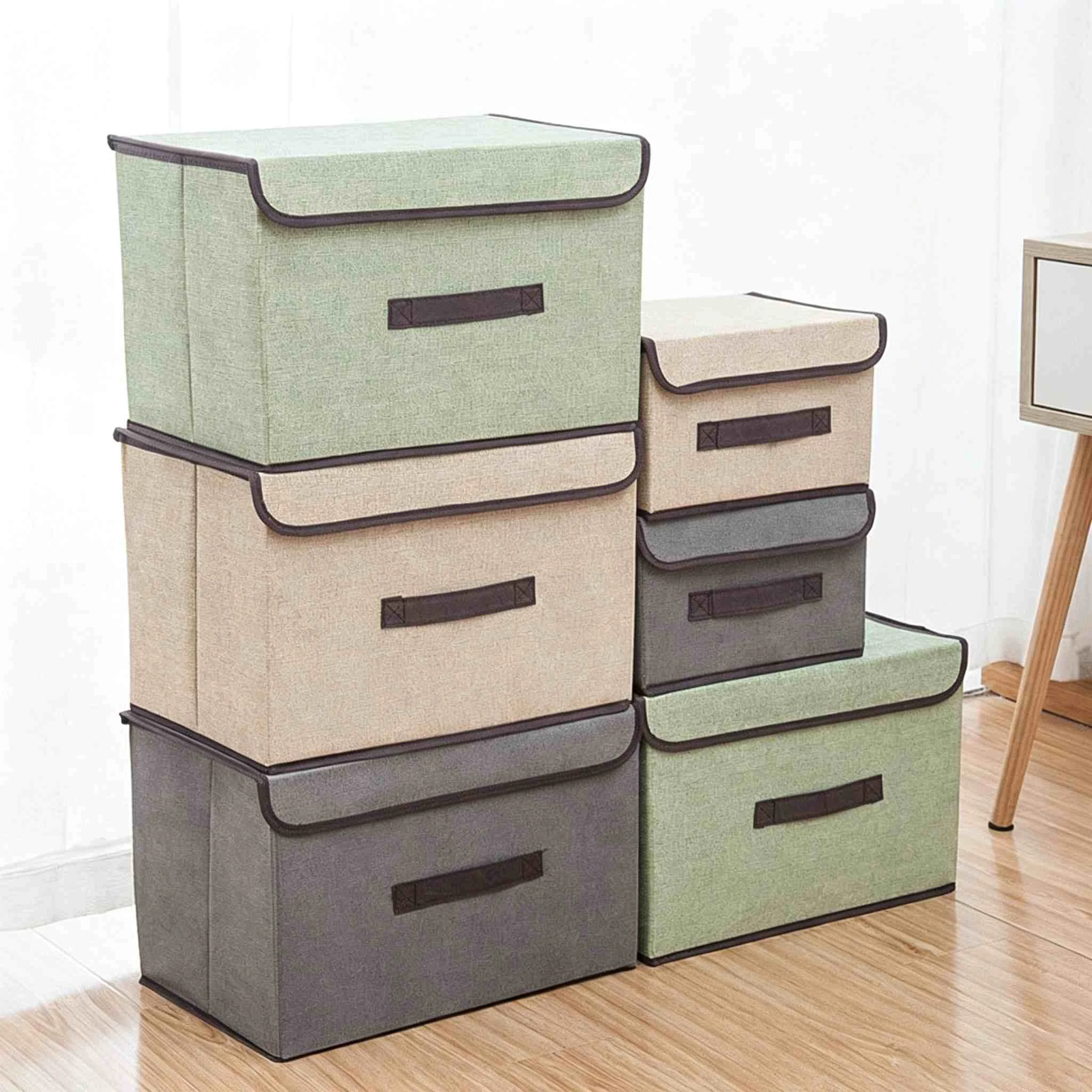 Multi-color Imitation Linen Flip Lid Fabric Storage Box