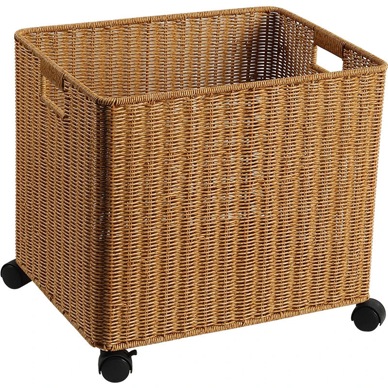Rattan-Effect Storage Basket with Universal Casters