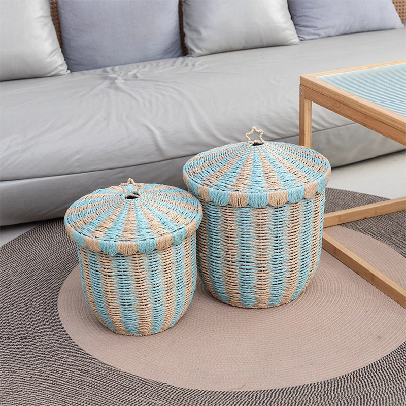 Handwoven Pumpkin Storage Basket with Lid