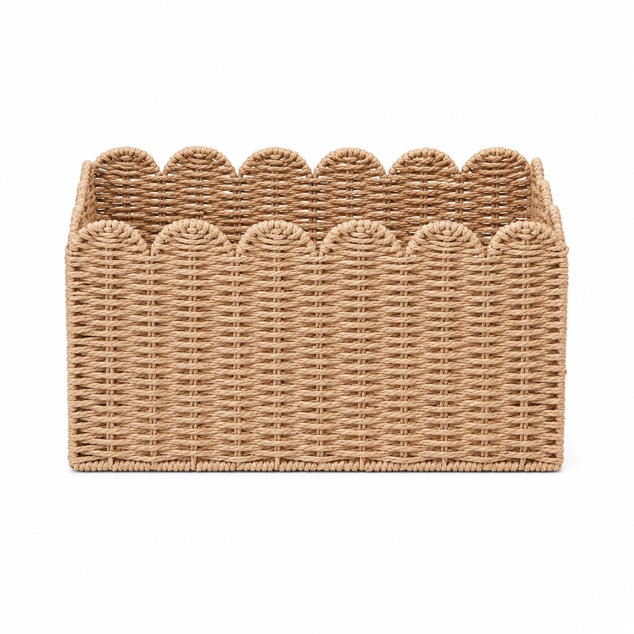 Paper Rope Woven Storage Basket with Scalloped Rim