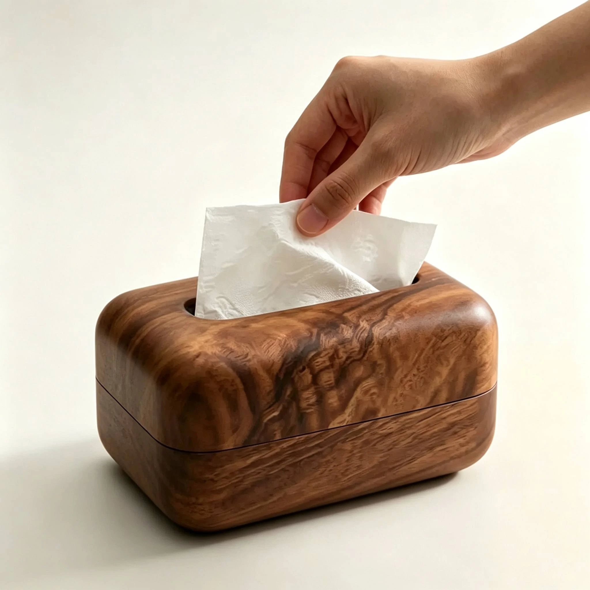 Rounded Corner Solid Wood Tissue Box