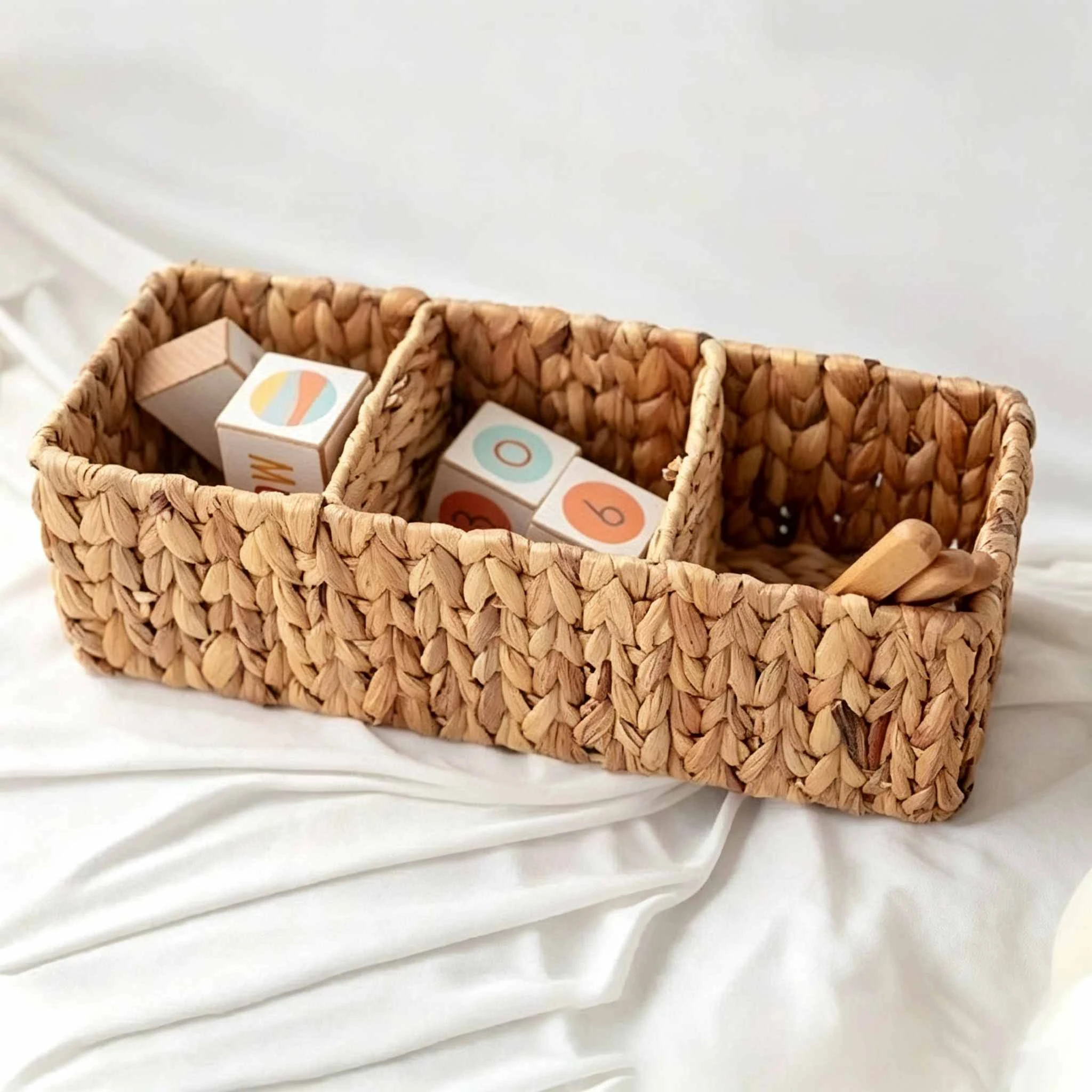 3-Compartment Water Hyacinth Woven Storage Basket