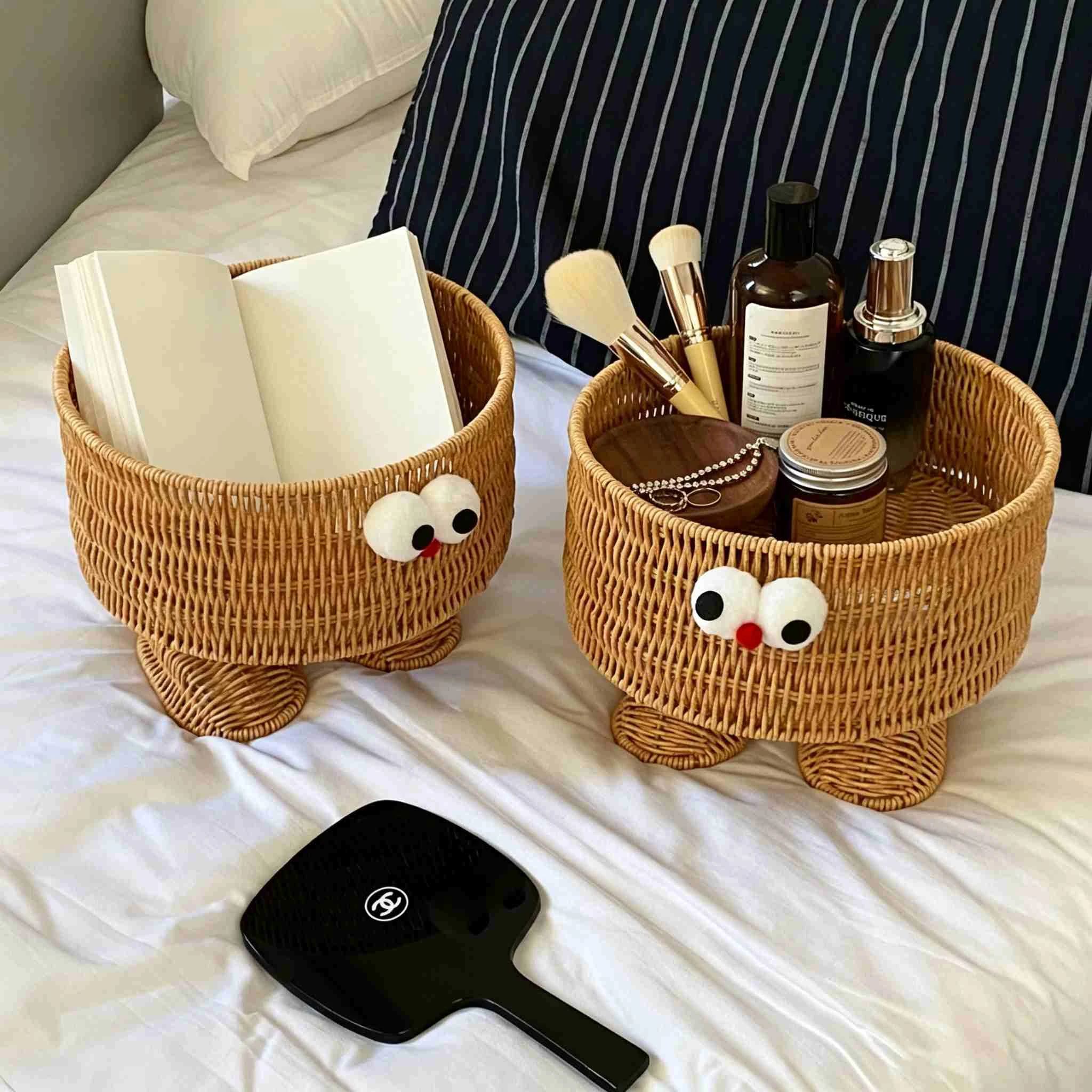 Cute Cartoon Round Rattan-look Storage Basket with Feet