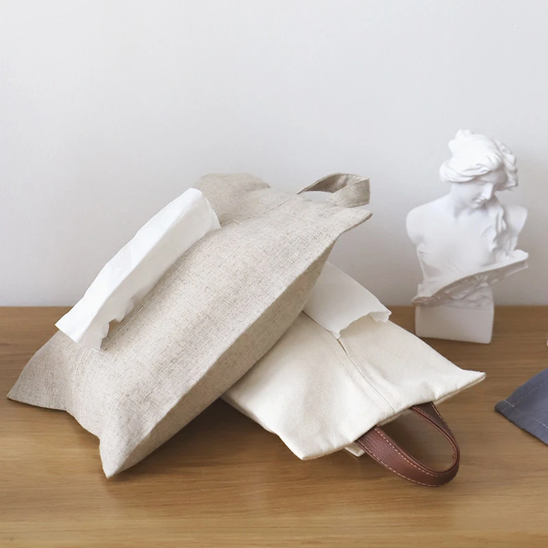Linen Hanging Tissue Pouch with Leather Strap