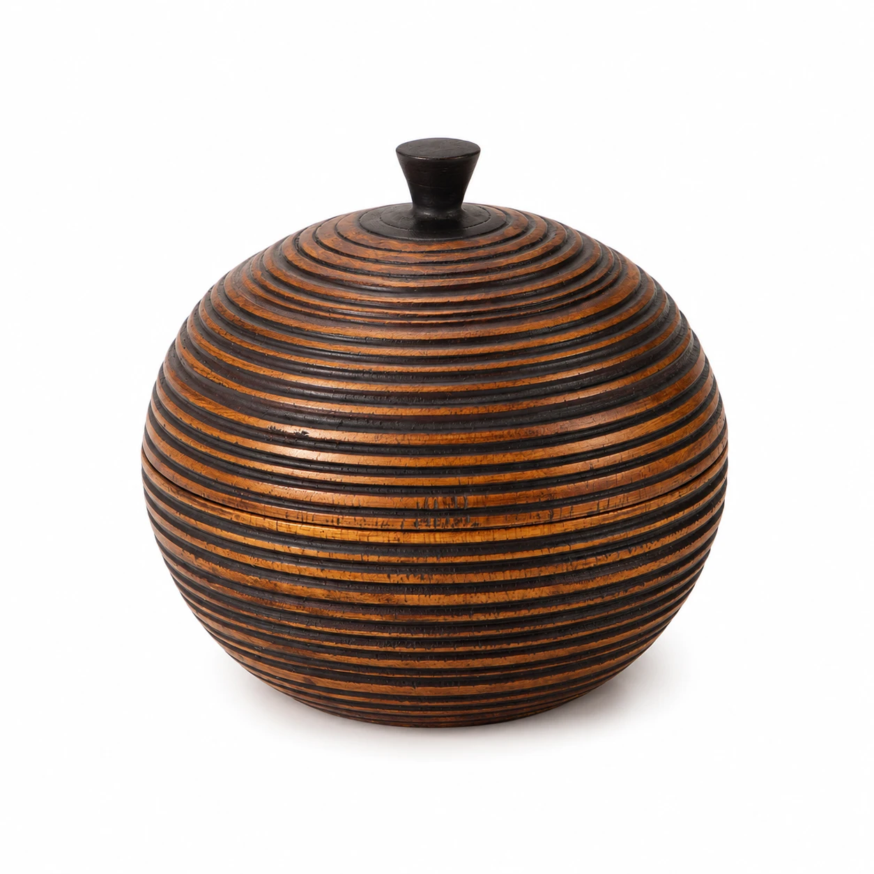 Striped Solid Wood Airtight Storage Jar with Lid