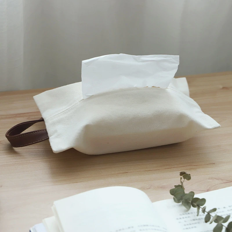 Linen Hanging Tissue Pouch with Leather Strap