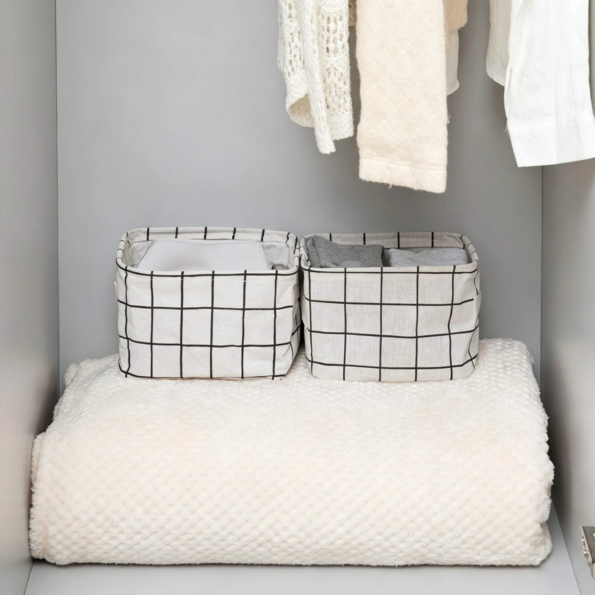 Black Grid Linen Storage Basket