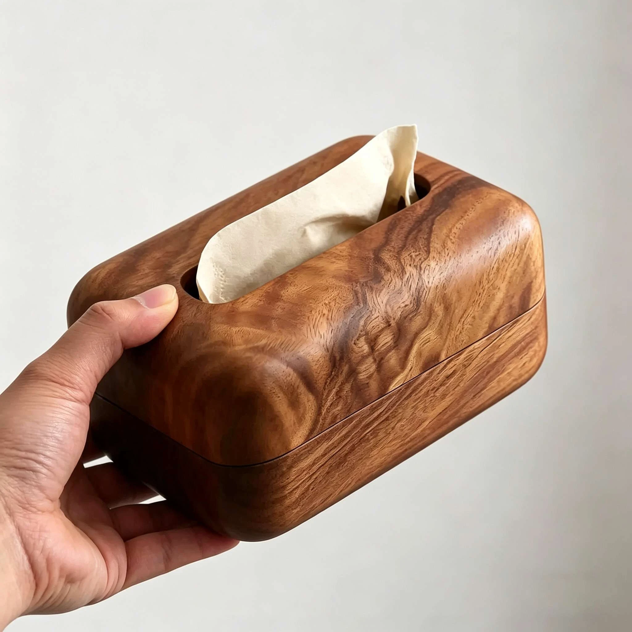 Rounded Corner Solid Wood Tissue Box