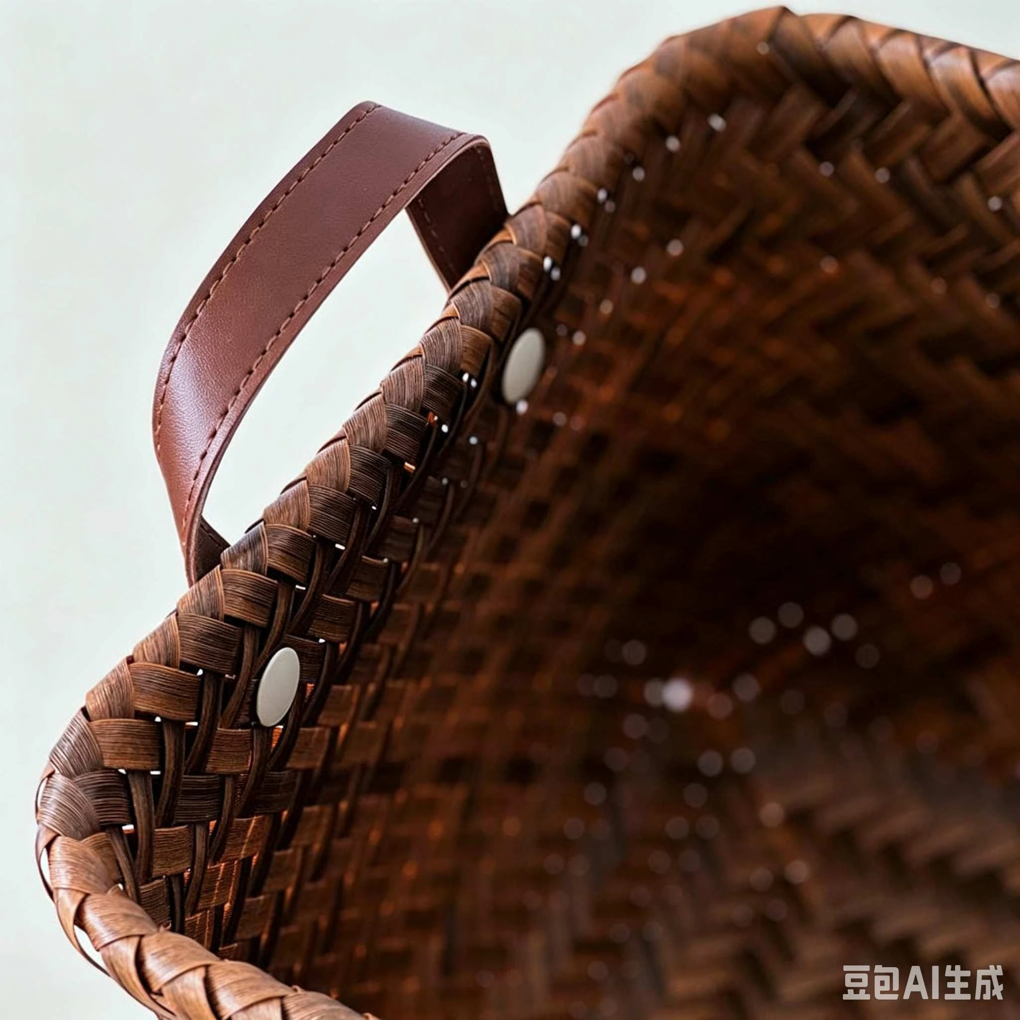 Vintage Faux Rattan Storage Basket with Leather Handles