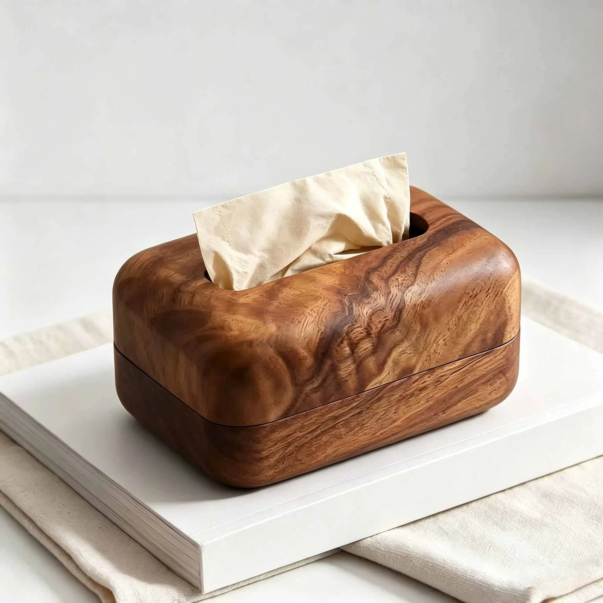 Rounded Corner Solid Wood Tissue Box
