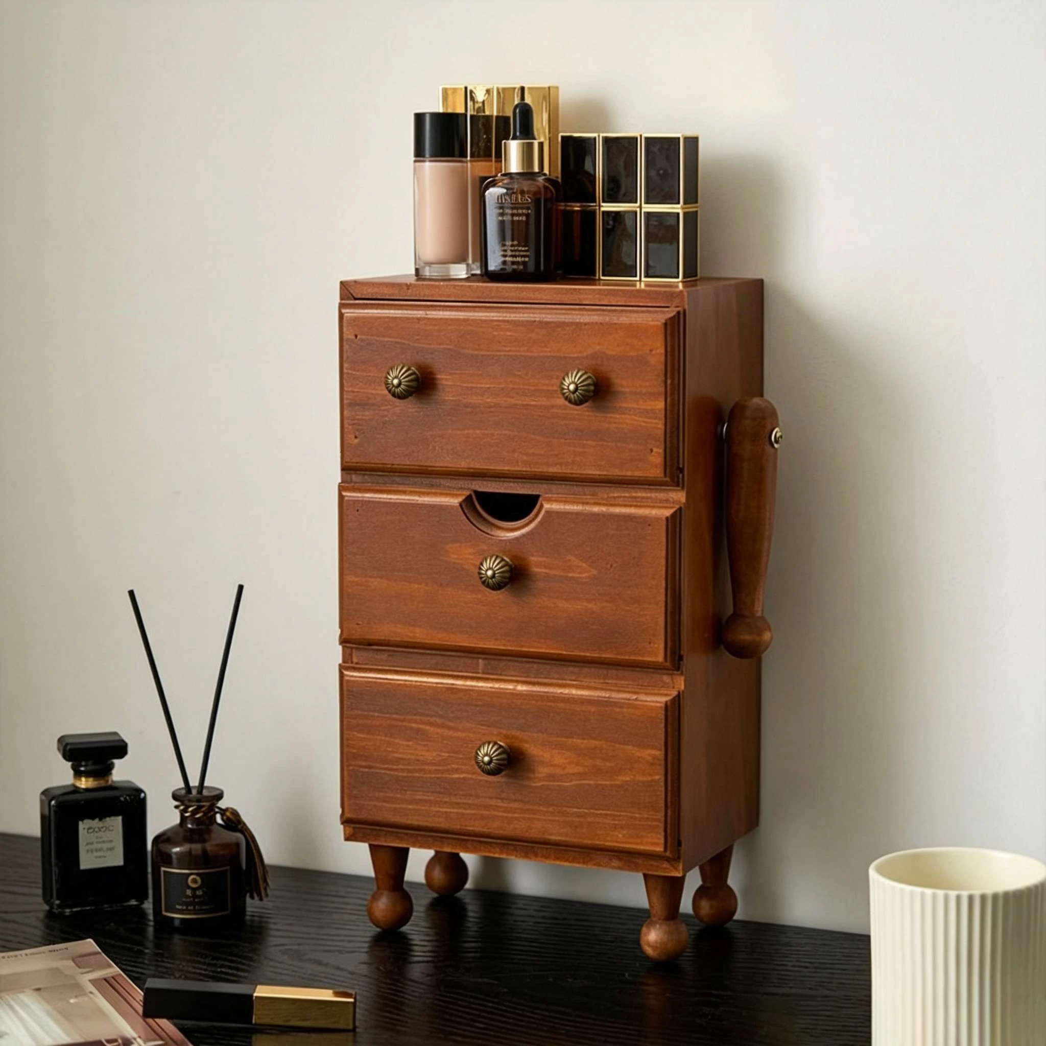 Vintage 3-Drawer Solid Wood Storage Cabinet