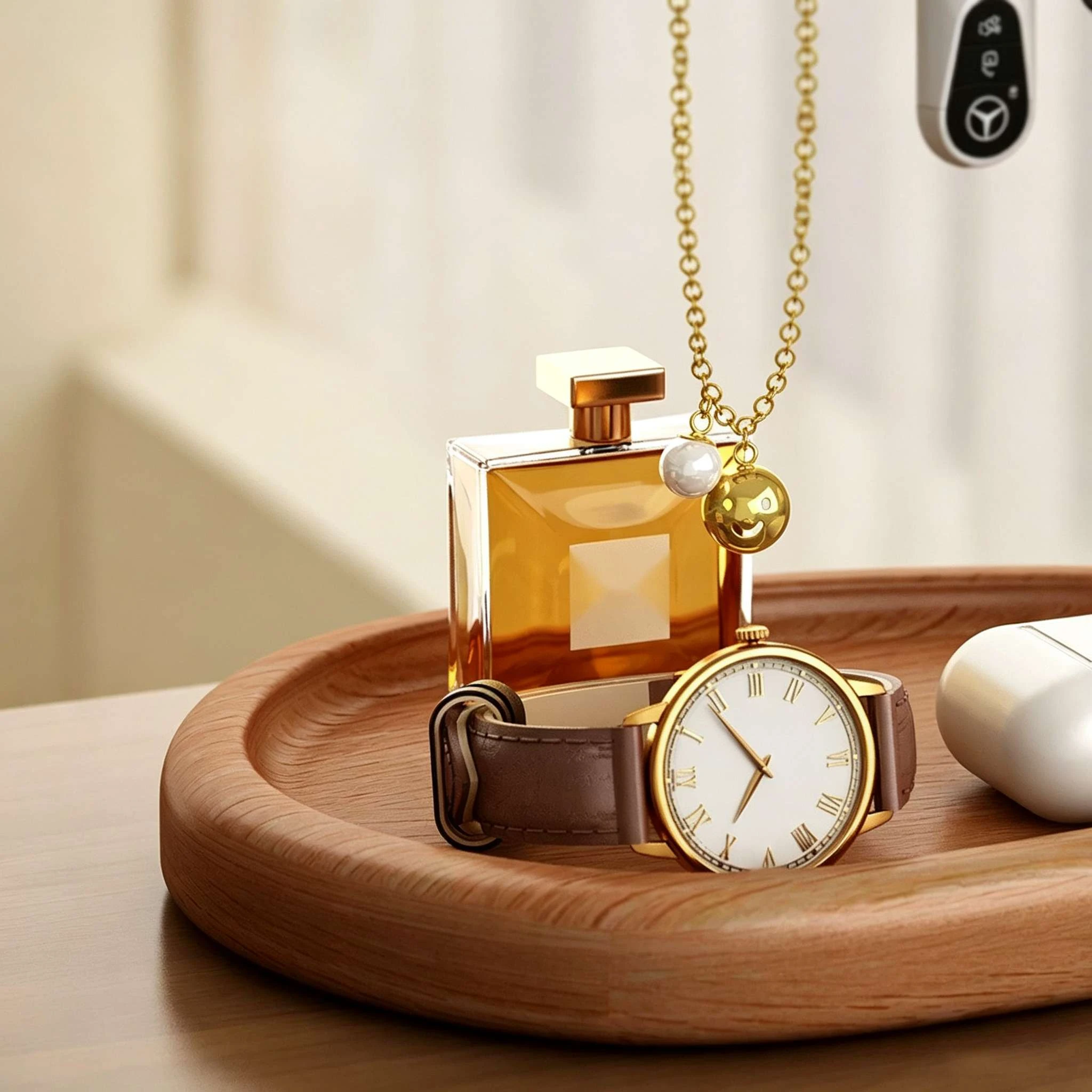 Solid Wood Tree-shaped Jewelry & Key Holder with Tray