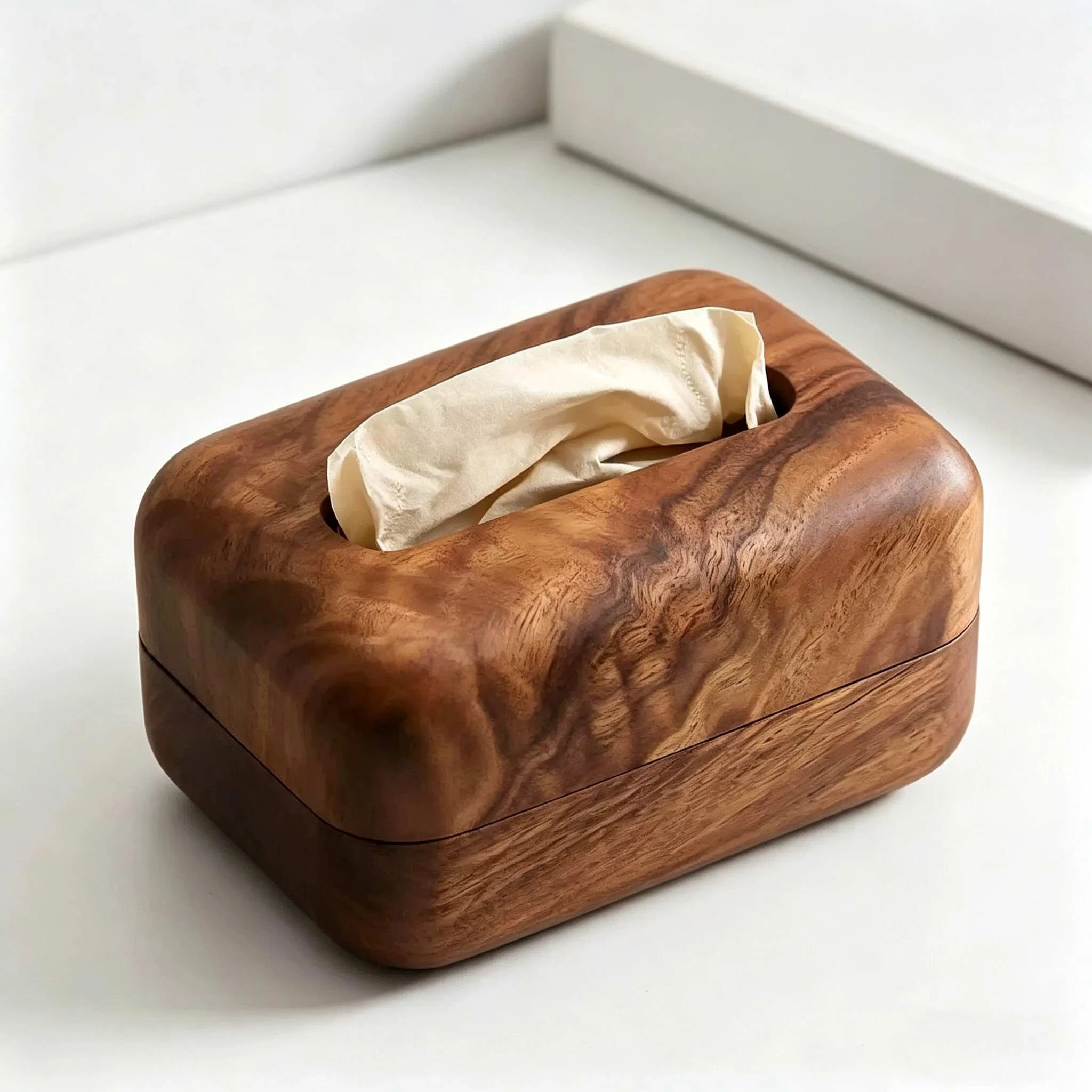 Rounded Corner Solid Wood Tissue Box
